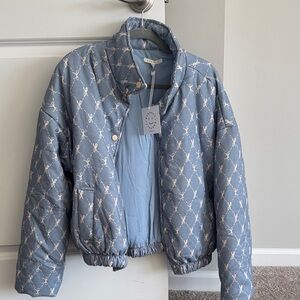 BaeVely Blue Bow Patterned Puffer Jacket